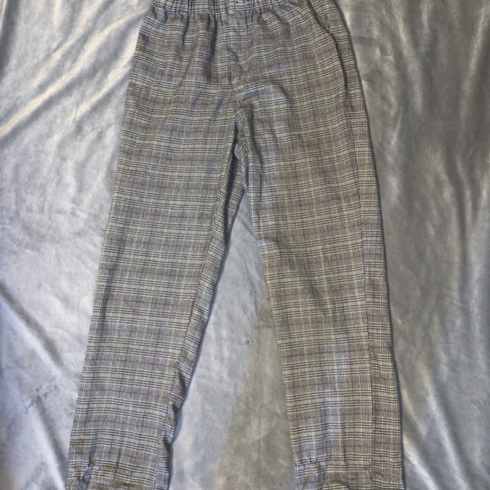 Brandy Melville Grey Plaid High-waisted Pant Bottoms